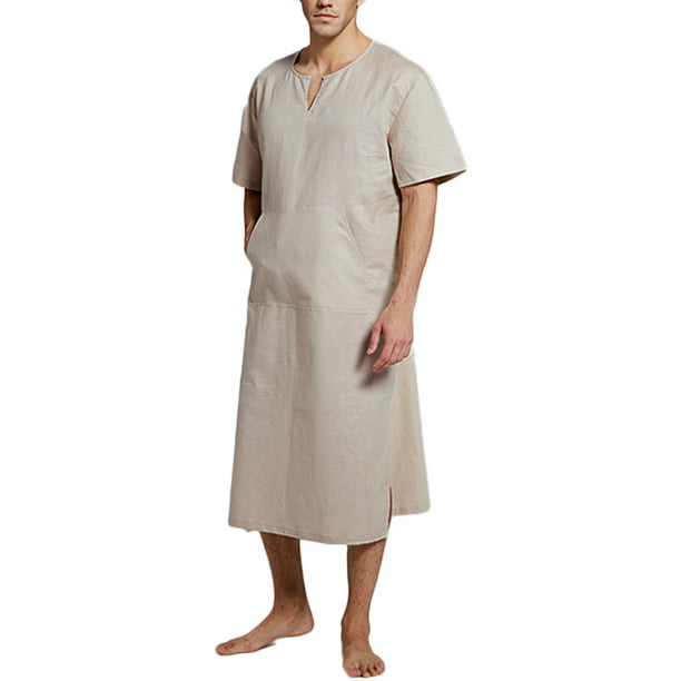 INCERUN Men's Long Sleeve Linen T Shirt Baggy Full Robe Kaftan Tunic Loungwear 